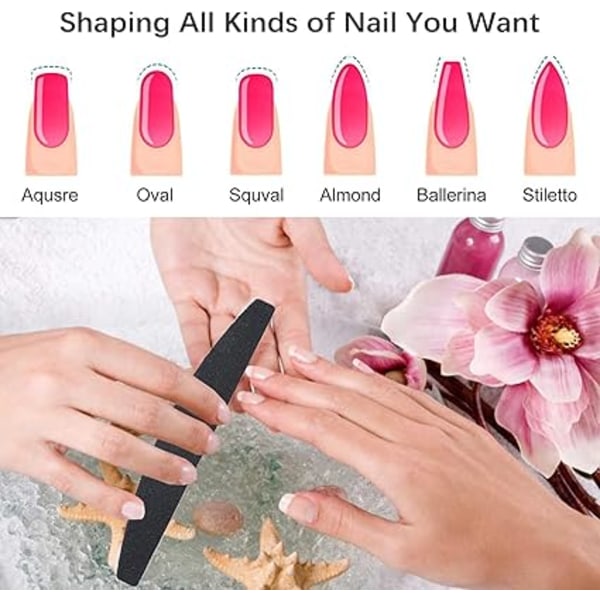 5 st Professionella Nagelfilar, 100/180 Dubbelsidiga Tvättbara Nagelfilar, Kan Återanvändas Flera Gånger, för Kosmetisk Manikyr, Hemma (Svart)