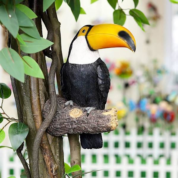 Toucan-puutarhapuun koriste hartsista, kevään ulkokoristeet, simulaatioveistos puun riipus, syksyn puutarhataiteen maisemakoriste terassille, pihalle, nurmikolle ja seinälle