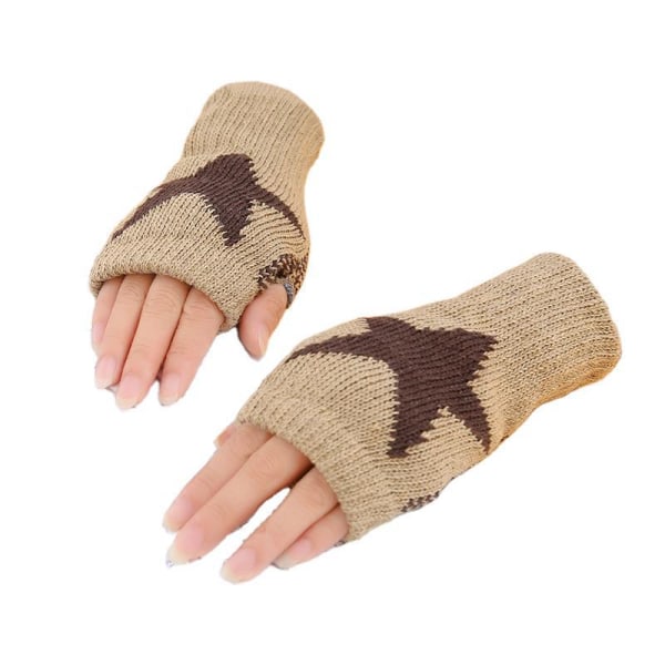 Fingerless Star Printed Knitted Gloves - Wrist Warmers  Mittens K