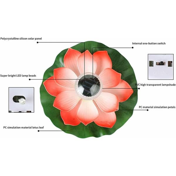 Pool Flydende Solcelle Lampe Lotus LED Lys Vandtæt Blomst Have