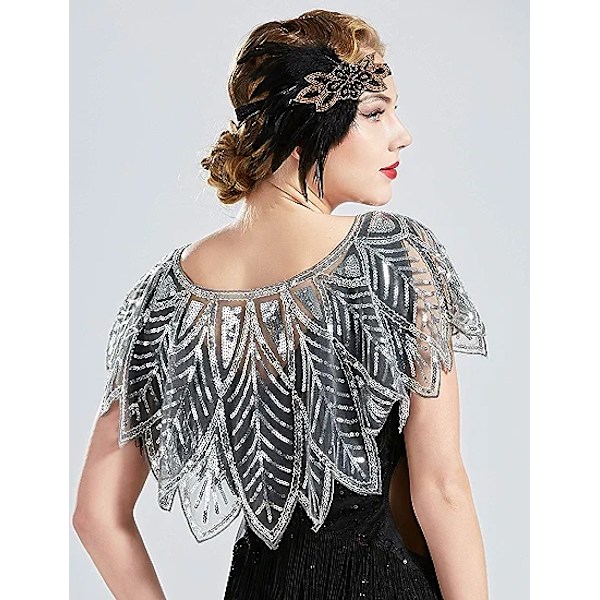 1920-talets Sjal Wraps Sequin Beadad Kväll Cape Brud Sjal Bolero