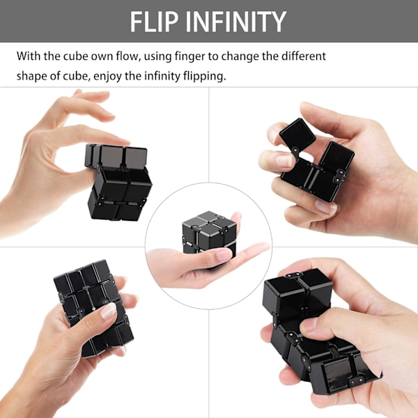 2 kpl Decompression Toy Cube, Fidget Finger Toy Stress ja Ahdistuksen Lievitys, Time Killing Infinite Cube Toimistotyöntekijöille (Musta)