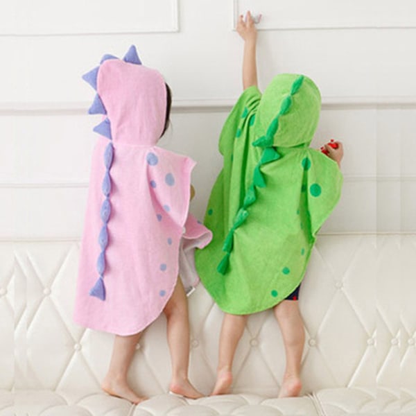2 kpl lasten kylpytakkeja, huppuinen puuvillapyyhe, sarjakuva dinosaurus, kannettava kylpytakki, imukykyinen vauvan pyyhe, söpö mekko, lasten huppari, rantauima-asu, dinosauruskuvio - vaaleanpunainen + vihreä dinosaurus