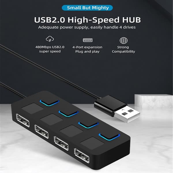 Multi 4-portars USB-hubb 3.0/2.0 med strömförsörjning, snabb förlängningsadapter, splitter