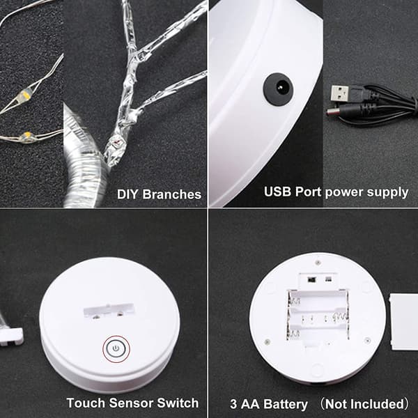 Belyst Björktree med Batteridrift, Timer, Varmvit LED, Konstgjord