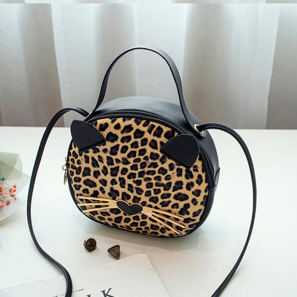 Söt kattväska Leopard Crossbody Bag Mini axelväska Handväskor för barn Kvinnor T