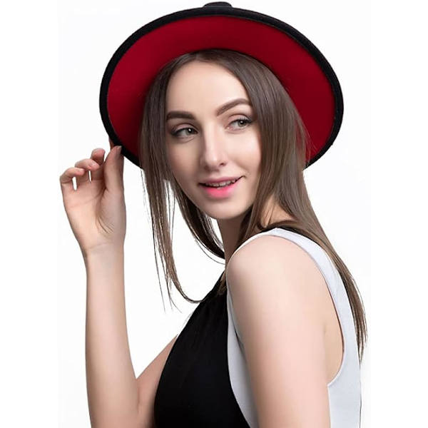Klassinen leveälierinen kaksiväri fedora-hattu vyöllä miehille ja naisille