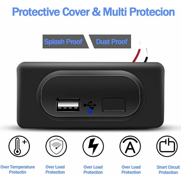 Dobbelt USB-billader-stikkontakt 12V/24V 3.1A USB-billaderpanel Vandtæt opladningsstik til motorcykel, campingvogn, lastbil, autocamper, både