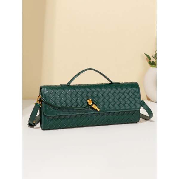 Kvinnors handgjorda vävda aftonväska casual läder axelväska mode crossbody clutch plånbok, smaragd