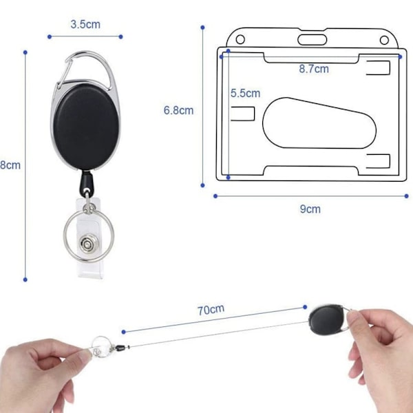Retractable avainrengas, 10 kappaletta musta avainnauha korttipidikkeellä