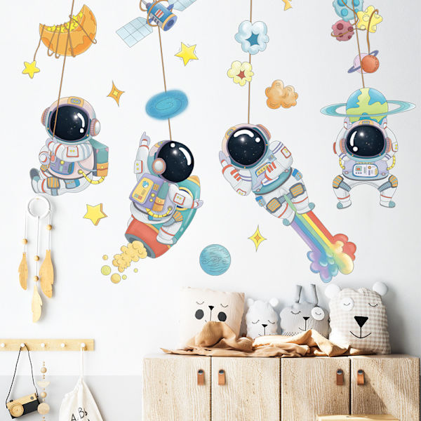 Astronaut Väggdekaler Planet Space DIY Art Vinyl Avtagbara Väggmålningar