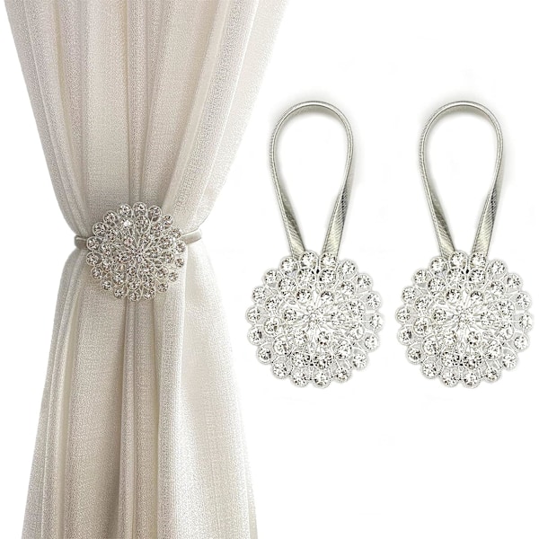 Magnetiska gardinuppsättningar, 2-pack glittrande kristallblomma C