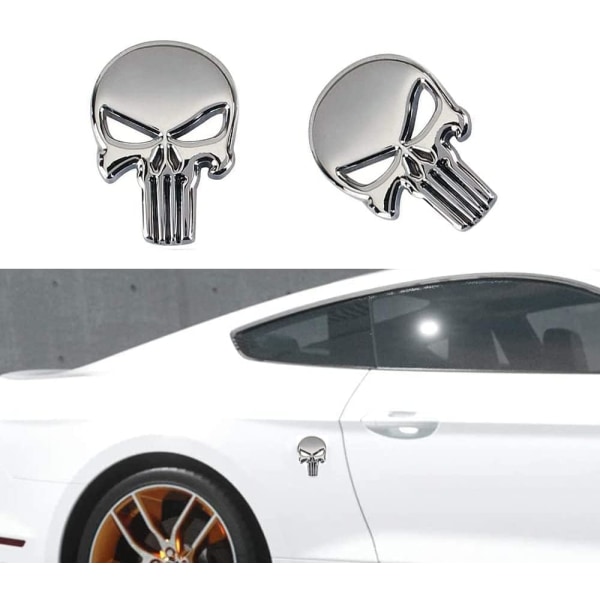 3D Metal Skull Punisher Emblem Sticker 2 st, Bilar Prydnad Metall