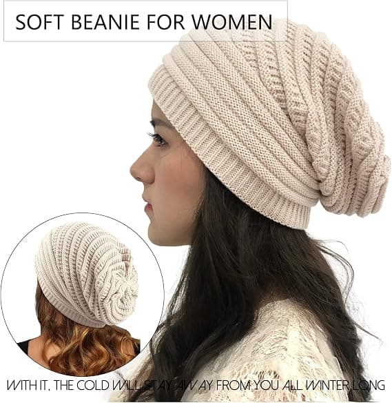Vinterhatte til kvinder, varme, tykke, bløde kabelstrikket beanie-hatte til kvinder