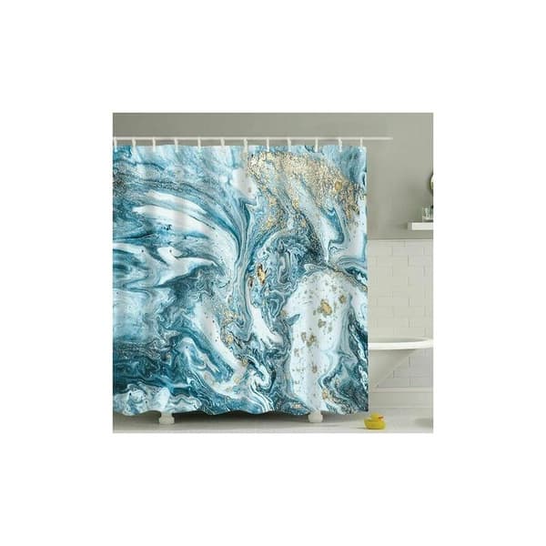 Marmor Duschdraperi, Blå Abstrakt Akvarell Spiral Textur Mi