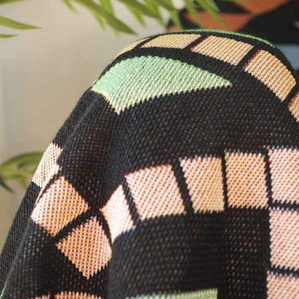Boho-soffa kastar filtar etniska vävda boho geometriska svart och karamell flerfärgad kastfilt för soffa aztek säng kast stol sofföverdrag med tofs