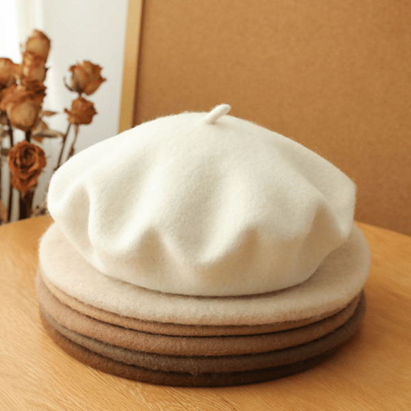 Ull Beret Hatt, Ensfarget Fransk Stil Vintervarm Lue for Kvinner Jenter Dame