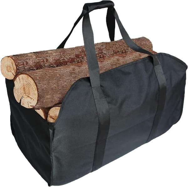 Premium vedpose, laget av polyester, bærbar vedkurv, sammenleggbar peispose (svart)