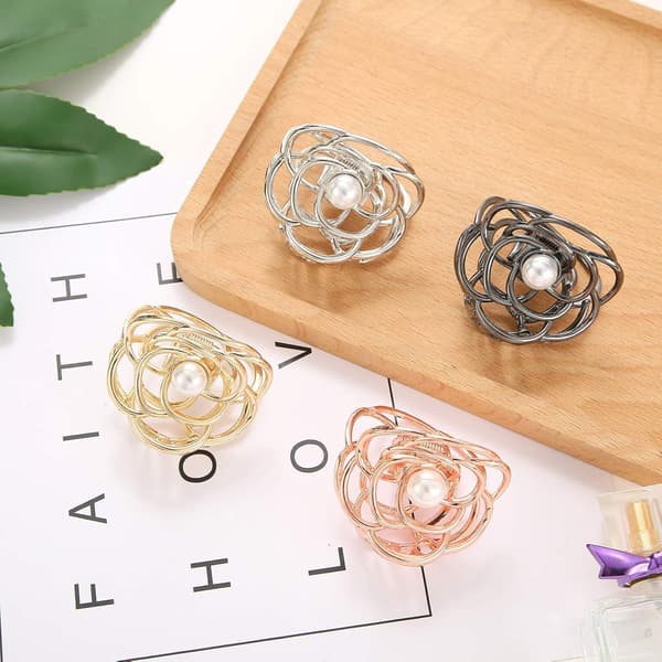 Mini Rose Hårklemmer Kvinner 3.5cm Søte Perle Små Hårklemmer Meta