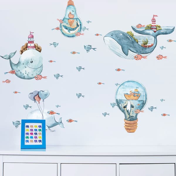Et sæt wallstickers Den undervandsverden Hval wallstickers
