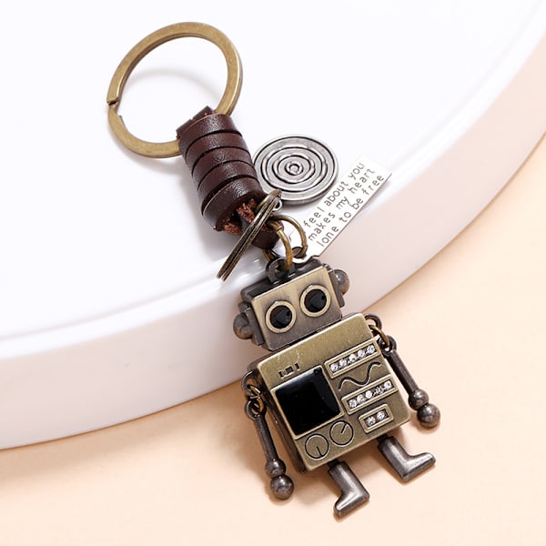 JewelBeauty Mini Robot Nyckelring Kreativ Design 3D DIY Metall Rörlig Dekoration Läder Nyckelring Nyckel Dekoration Nyckelring Läder Nyckelring Present till Män och Kvinnor