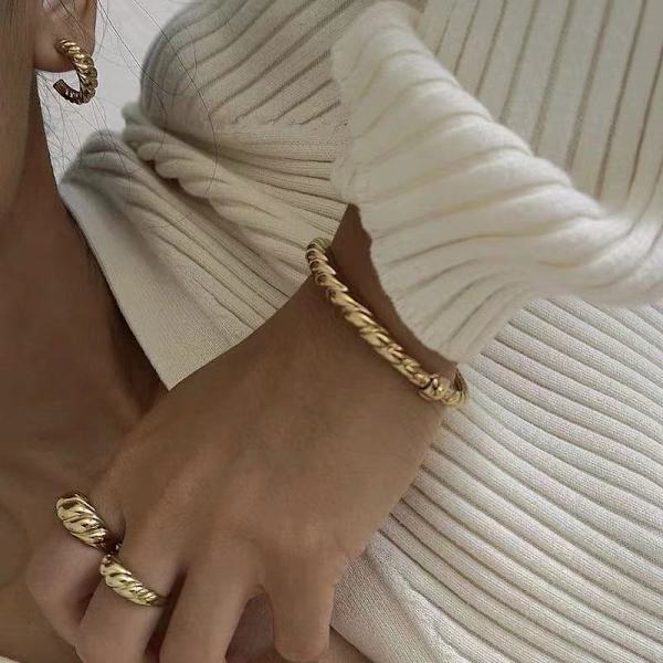 14K Guldpläterad Croissant Dome Ring Vriden Flätad Guldpläterad Ring | Chunky Signet Ring 8