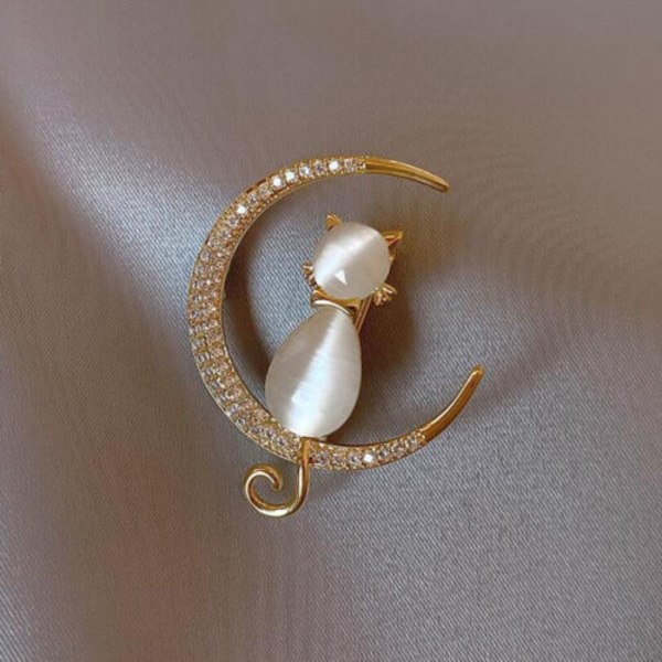 Sjarmerende Rhinestone emalje krystall brosje pin corsage kvinner smykker, 1 stk - katt stil