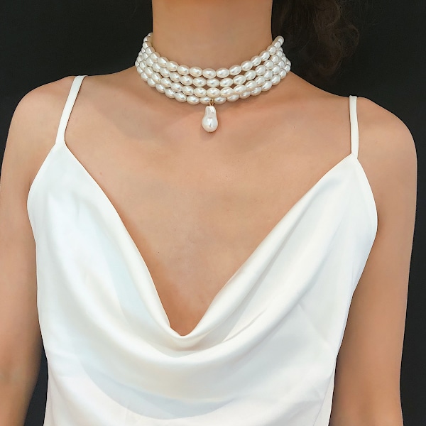 Imitert perle choker halskjede multi-streng halskjede tilbehør