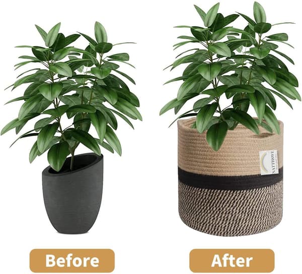 Växtkorg med foder, 20 cm tygblomkrukor inomhuskrukor i jutebomull