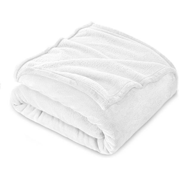 Flanellfilt 130 x 160 cm - Tjock, mjuk och varm filt för enkelsäng - Högkvalitativt rutigt mönster - Vit