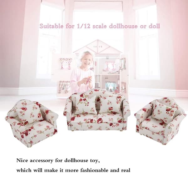 Mini Sofa Dukkehus 1/12 Dukkehus Møbler Sofa Blomstermønster