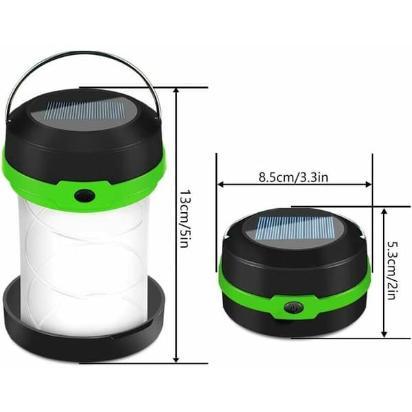 Sammenleggbar campinglanterne lommelykt, 2 sol- og USB-lading
