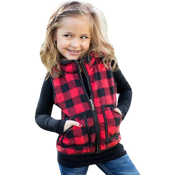 Girls Buffalo Cotton Pläd Quilted Väst Söt Puff Fodrad Gilet 4.2