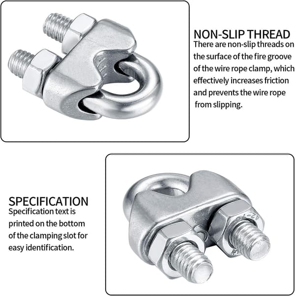 M8 Kabelbindere, Rustfritt Stål Wire Rope Bindere, Kabelklemme U-Bolter