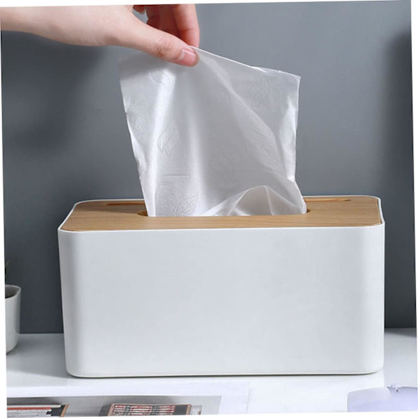 Paper Towel Box with Bamboo Lid White Large (21.6*13.4*10cm) Restaurant Pa