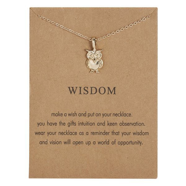 Wisdom necklace with owl gold plated gift student graduation Gold