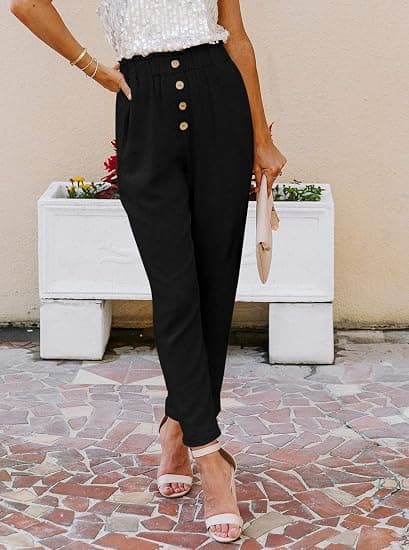 Womens Casual Loose Pants Comfy Cropped Work Pants with Pockets E