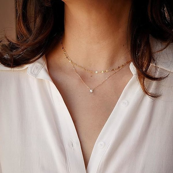 Diamanthalsband för kvinnor, delikat guldkedja 14k guldpläterad lång lariat ne