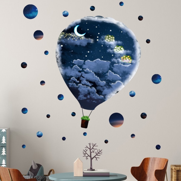 A Set of Hot Air Balloon Planets Wall Stickers for Kids Room Wall