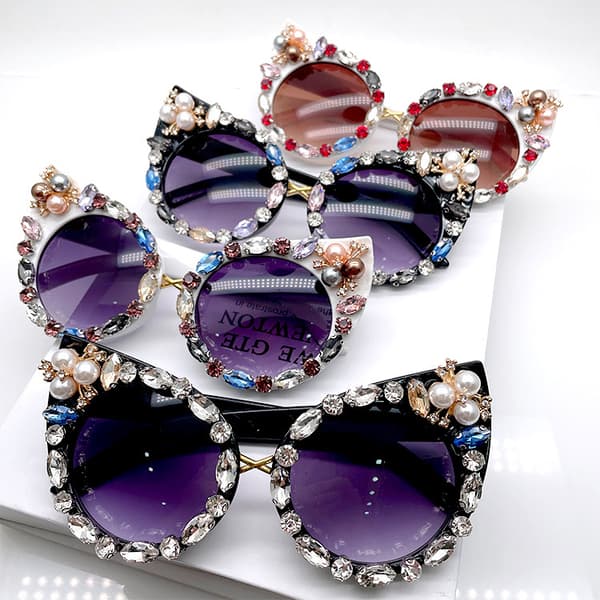 Överdimensionerade diamant solglasögon kvinnor strass Cat Eye solglasögon