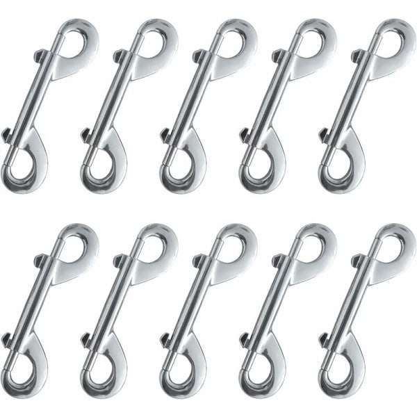 Dobbel ended bolt snap karabiner, 10 snap chain metallklips sinklegering, nikkelbelagte klips