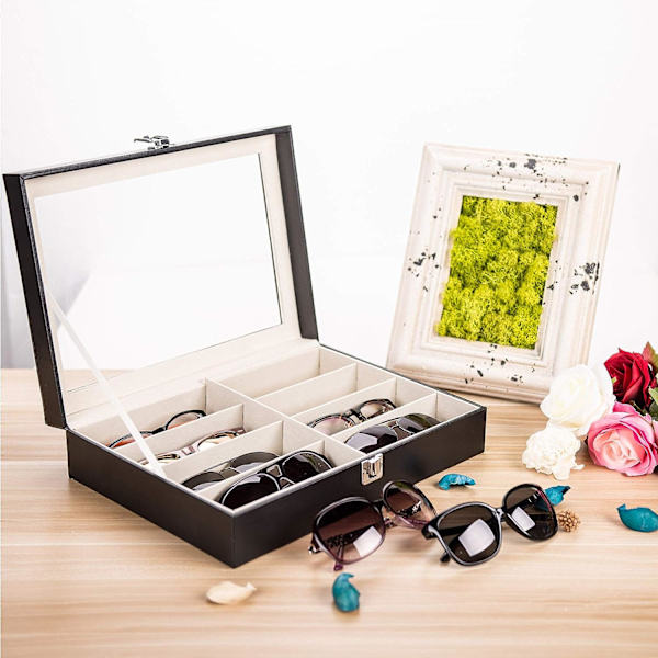 Læder Multi Solbrille Organizer til Kvinder Mænd, Briller Brille
