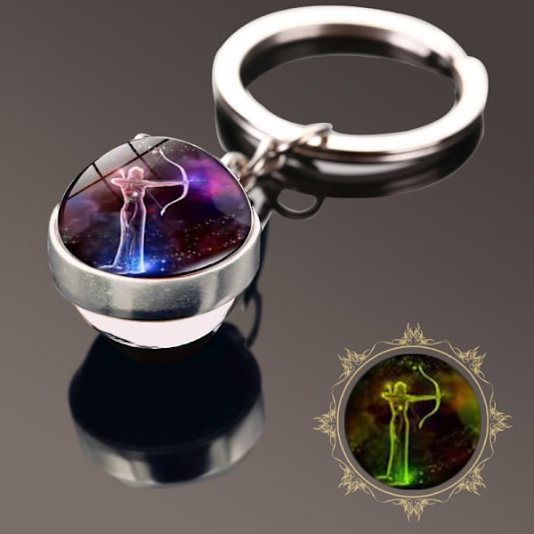 12 Konstellation Solsystem Planet Nøglering Dobbeltsidet Glas
