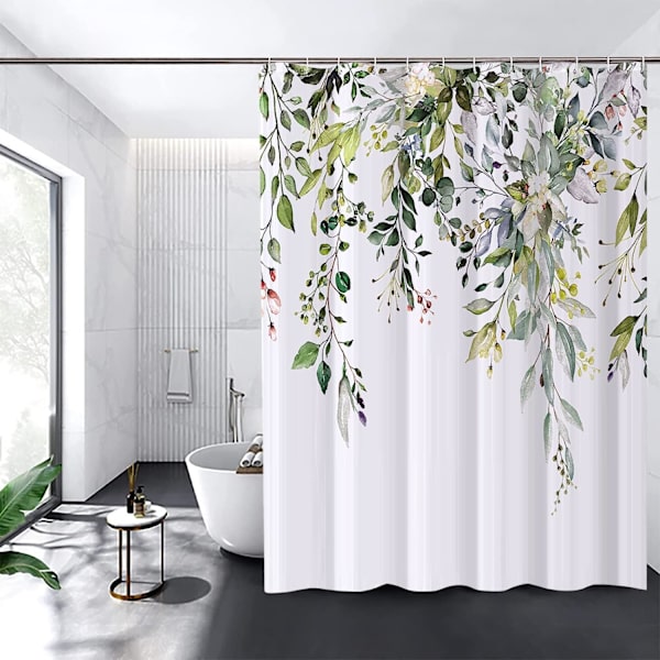 Blommig Duschdraperi 180*180cm (Grön)