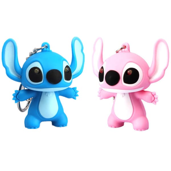 2 stk. Stitch figurer legetøj modellering nøglering LED nøglering vedhæng bl