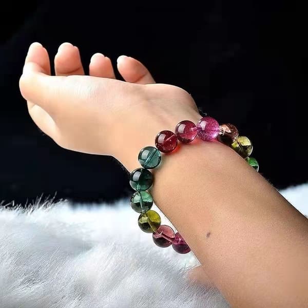 Naturlig Multicolor Turmalin Runde Ædelstensperler Elastisk Armbånd