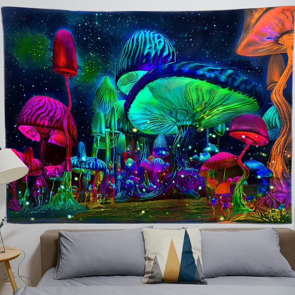 (90,1 x 70,9 tommer) Trippy Mushroom Tapestry Night Sky Aesthetic