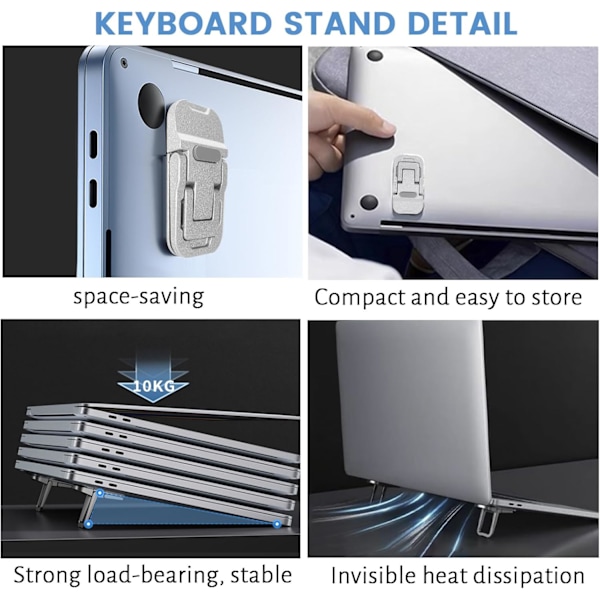 Mini Laptopställ i Legering för Skrivbord, Silverfärgad Dator Tangentbordshållare, Osynligt Självhäftande Laptopställ