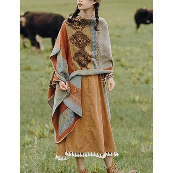 Naisten Retro Etninen Huivitasku Pashmina Huivi Poncho Takki
