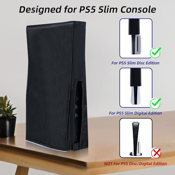PS5 Slim Pölysuoja Naarmuuntumista Estävä Pölysuoja Playstation 5 Slim Digital/Disc Pelikonsolille - Musta